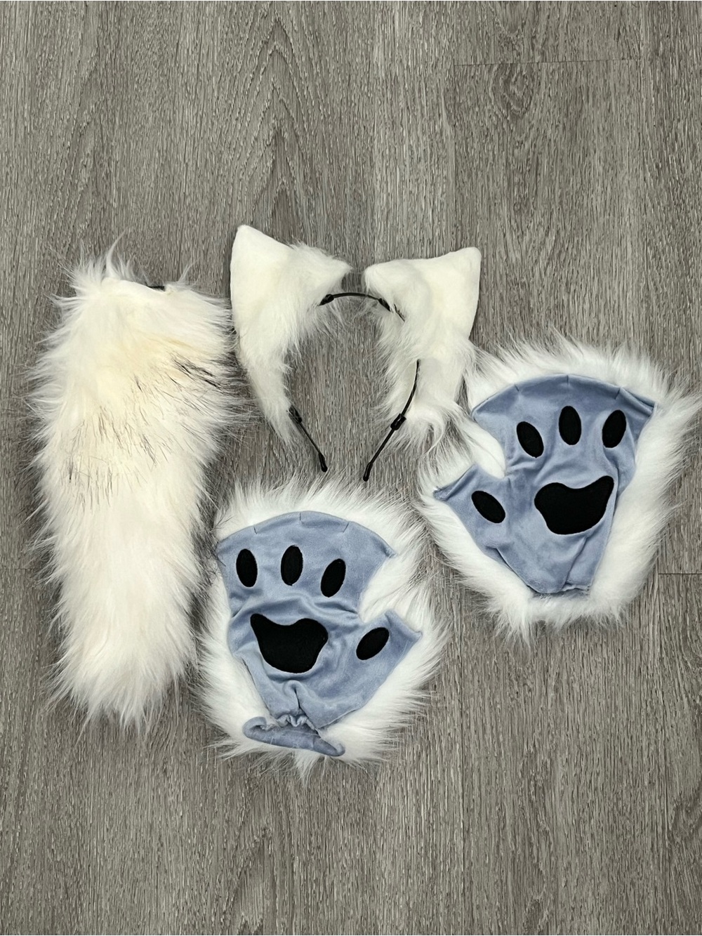 Costume Accessory Set Faux Fur Tail Ears Paw Gloves Kids/Adult Halloween Cosplay